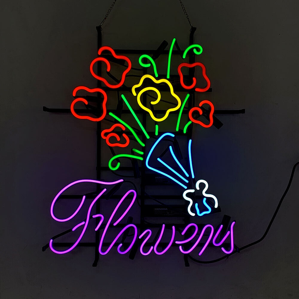 Beautiful Flowers Neon Sign Light Store Open Wall Hanging Visual Artwork 24