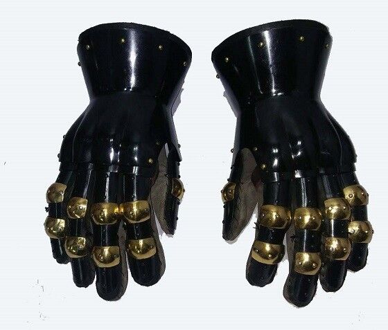 BLACK Functional Large 16G Steel Princely Hourglass Gauntlets Leather Glove SCA