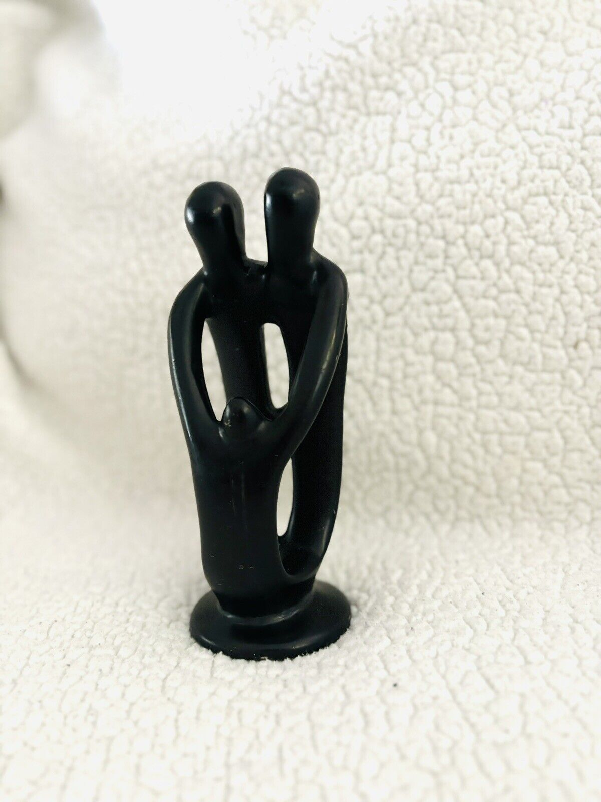 Hand Carved Soapstone 8-inch Tall Family Sculpture in Black, 2 Parents 1 Child