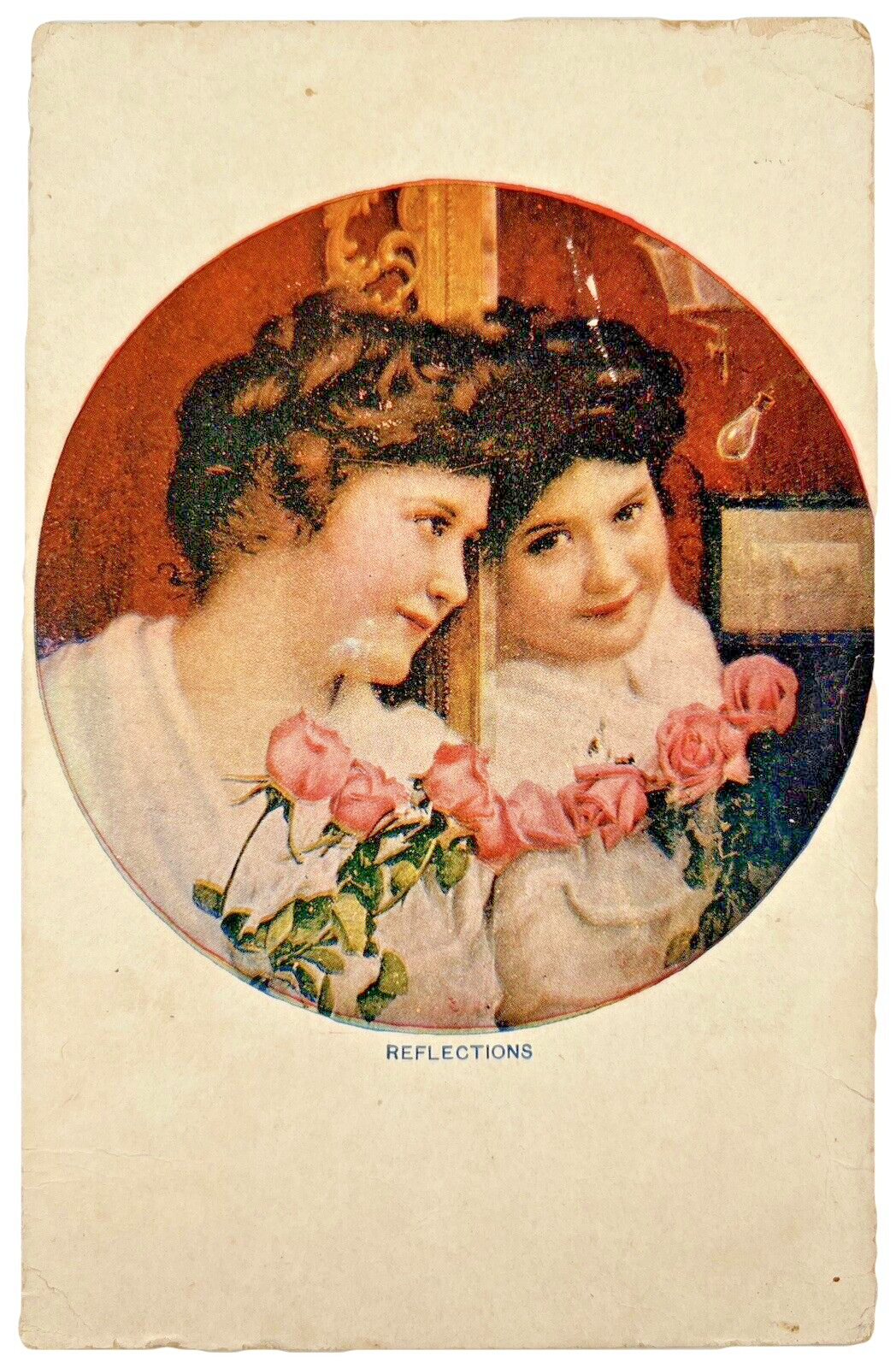 Antique Postcard Unposted Divided Back Reflections #599 Girl Glancing at Mirror