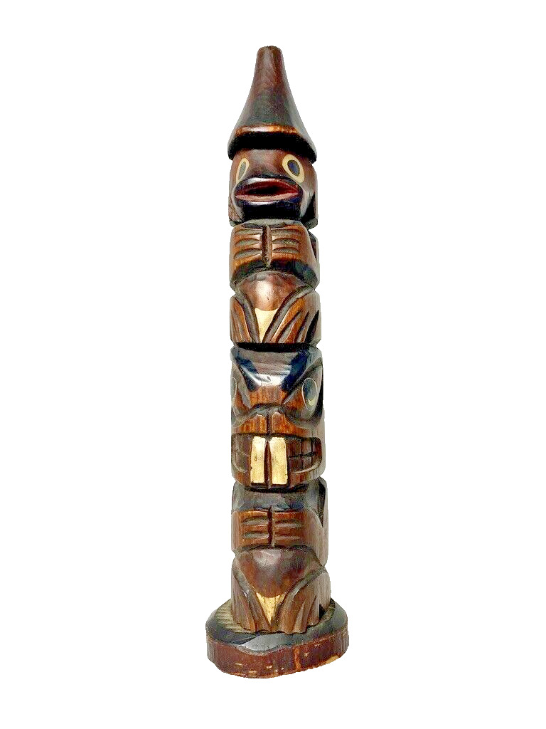 Vintage Totem Pole Carving Pacific Northwest Native Wood North American Indian