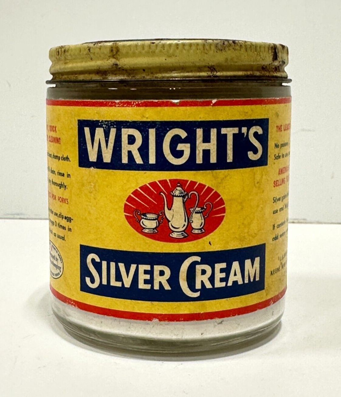 Vintage Wright\'s Silver Cream Cleaner jar paper label original lid collectible