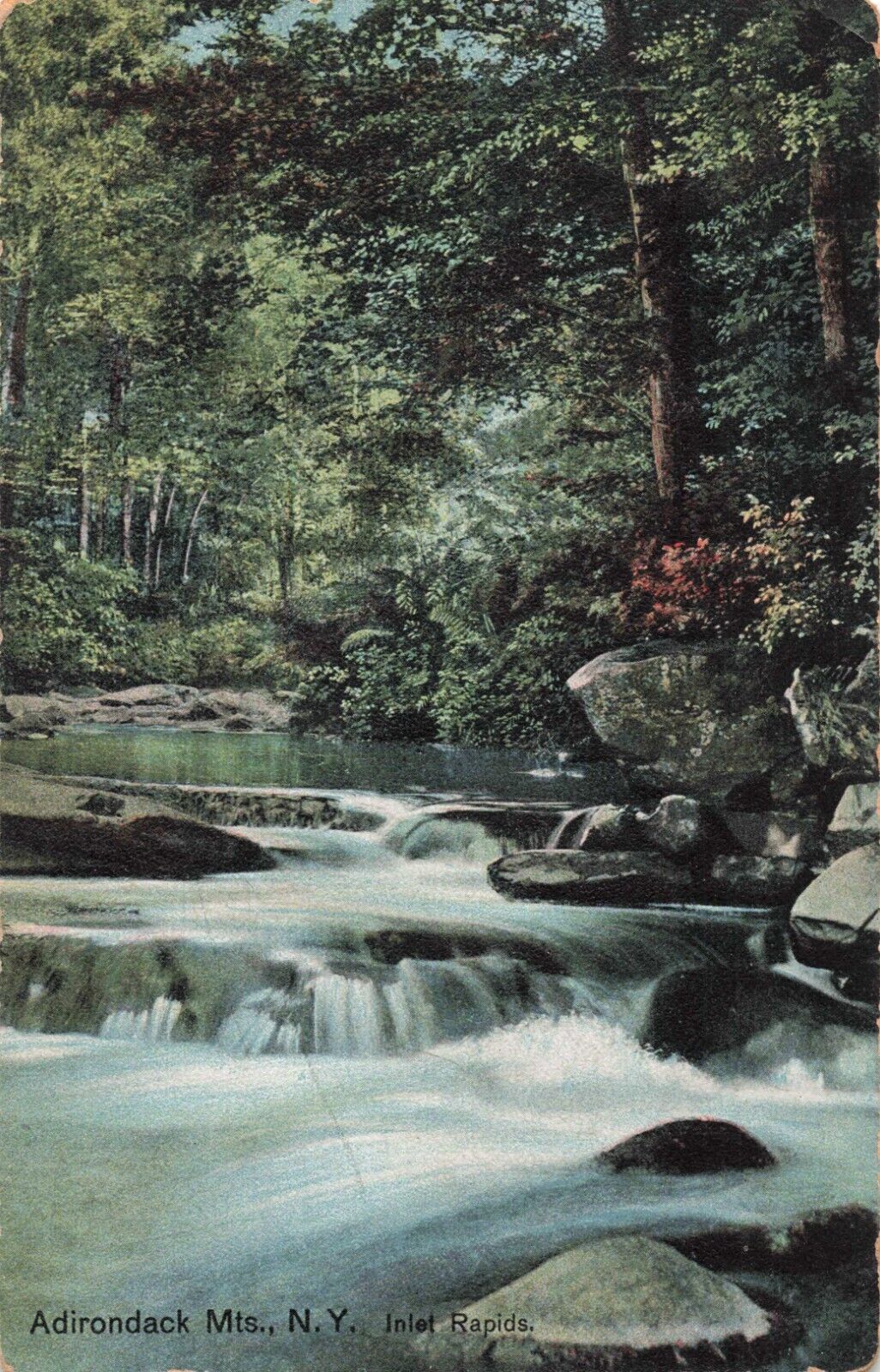Adirondack Mountains NY New York, Inlet Rapids, Scenic View, Vintage Postcard