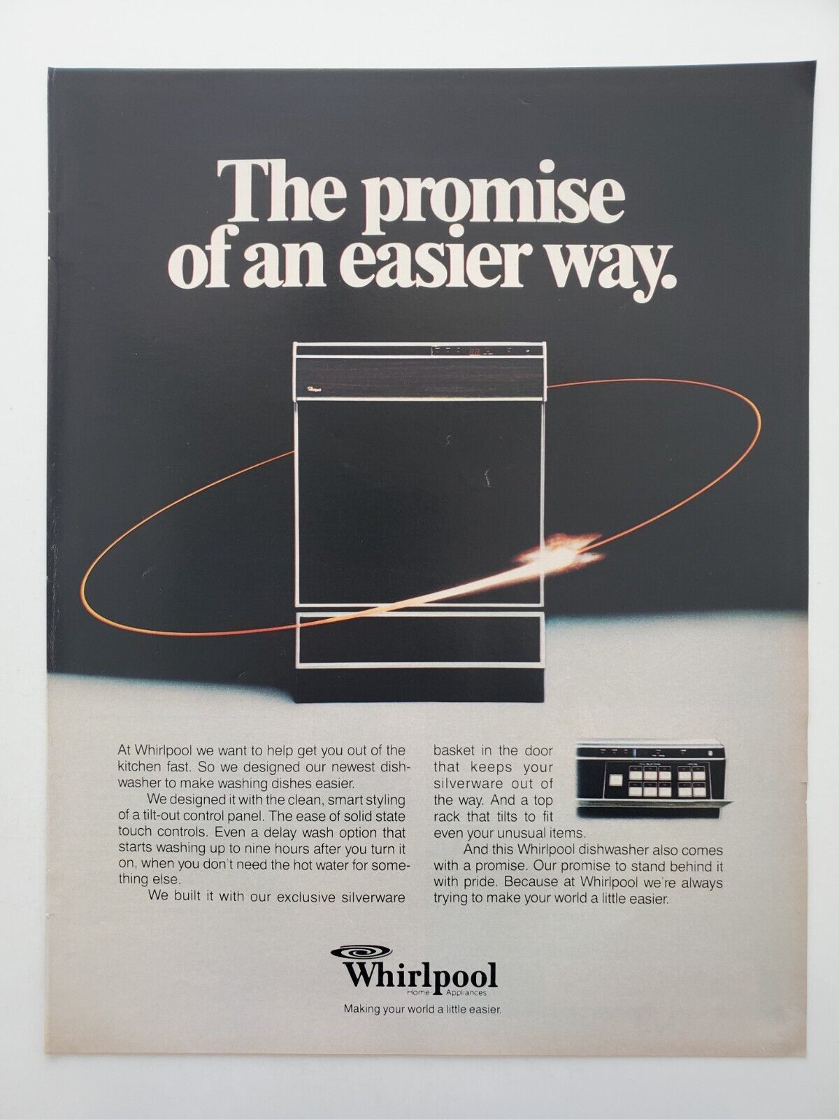 Whirlpool Dishwasher Tilt Out Control Panel 1982 Vintage Print Ad