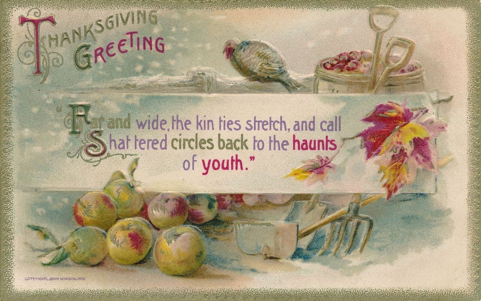 THANKSGIVING - Far And Wide The Kin Ties Stretch Winsch Postcard - 1910