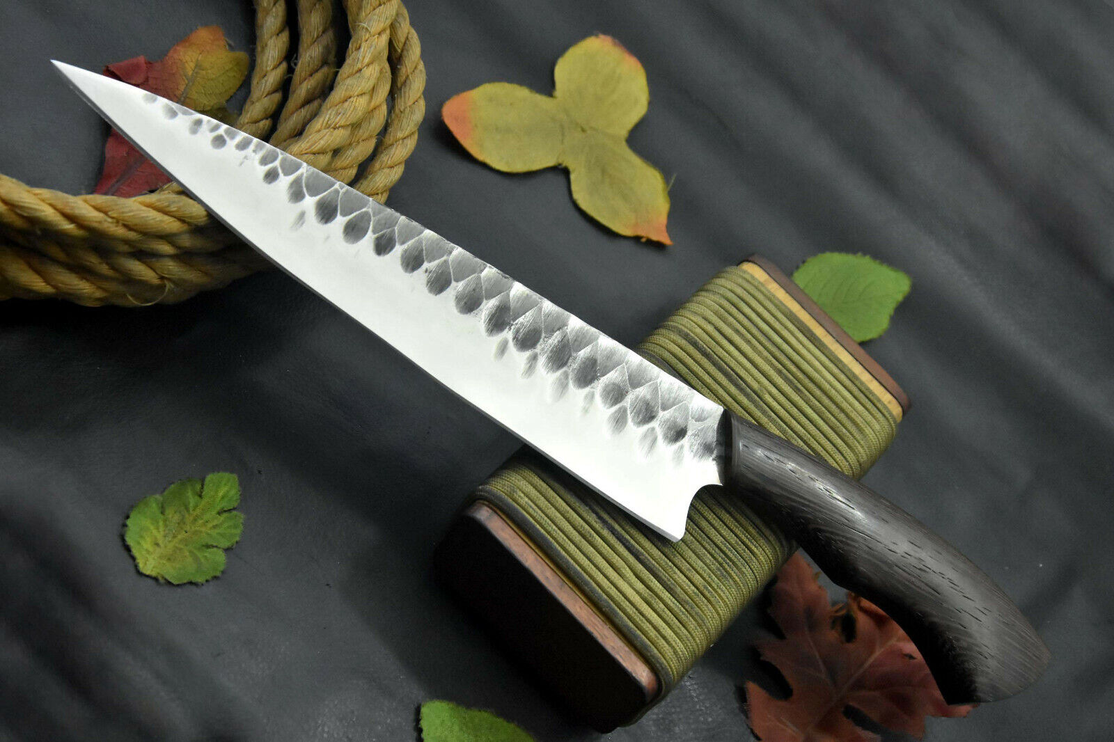 Custom Hammered 12C27 Steel Fixed Blade Chef Knife Handmade,No Damascus (Q282-H)