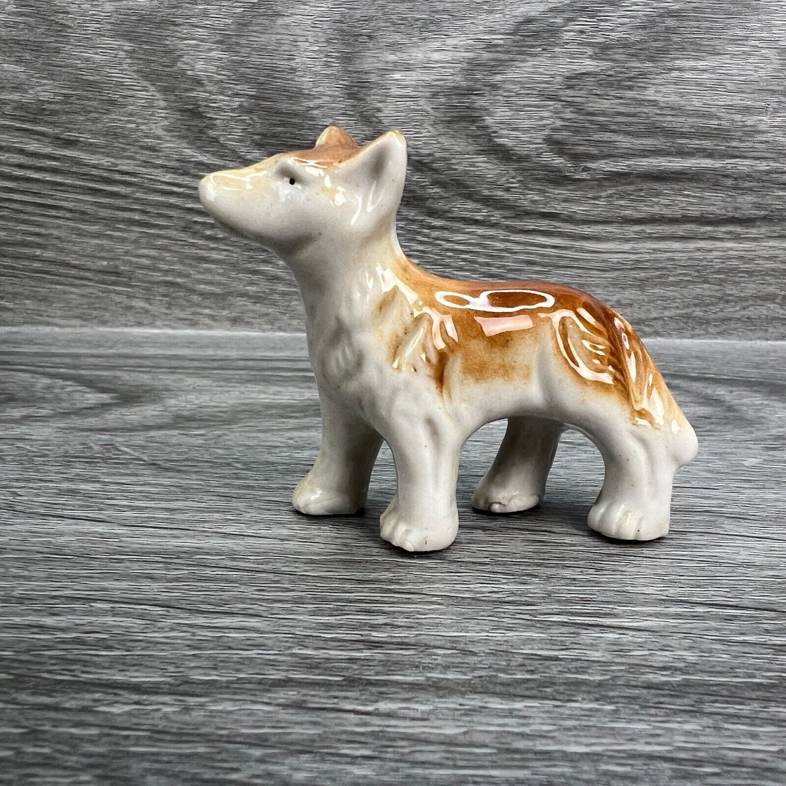 Vintage Bone China Coyote Wolf Standing Pose Dog Figurine Marked JAPAN Foot Chip
