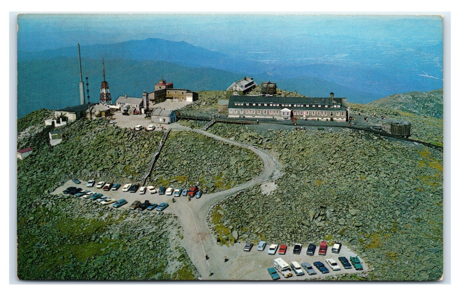 Postcard Aerial of Summit House Hotel, TV Station, Mt Washington NH E20 #1