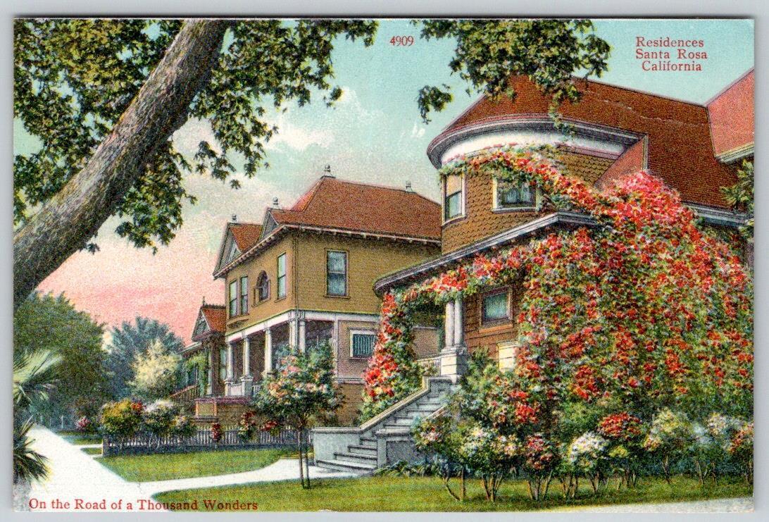 1910-20\'s ON THE ROAD OF A THOUSAND WONDERS SANTA ROSA CA HOMES ANTIQUE POSTCARD