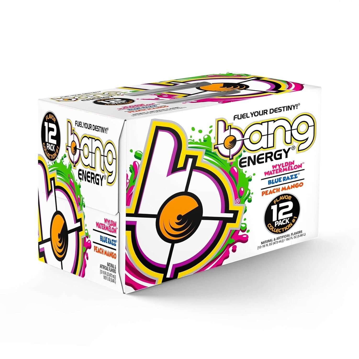 Bang Energy 3Flavor Variety Pack- Peach Mango,Blue Razz,Wyldlin' Watermelon 12pk