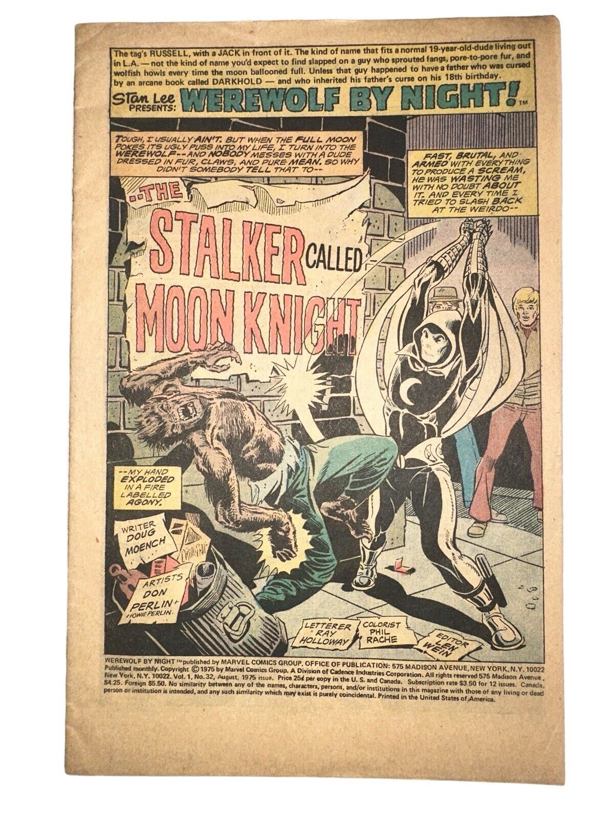 WEREWOLF BY NIGHT #32 Coverless First appearance of Moon knight *Reprint Cover*