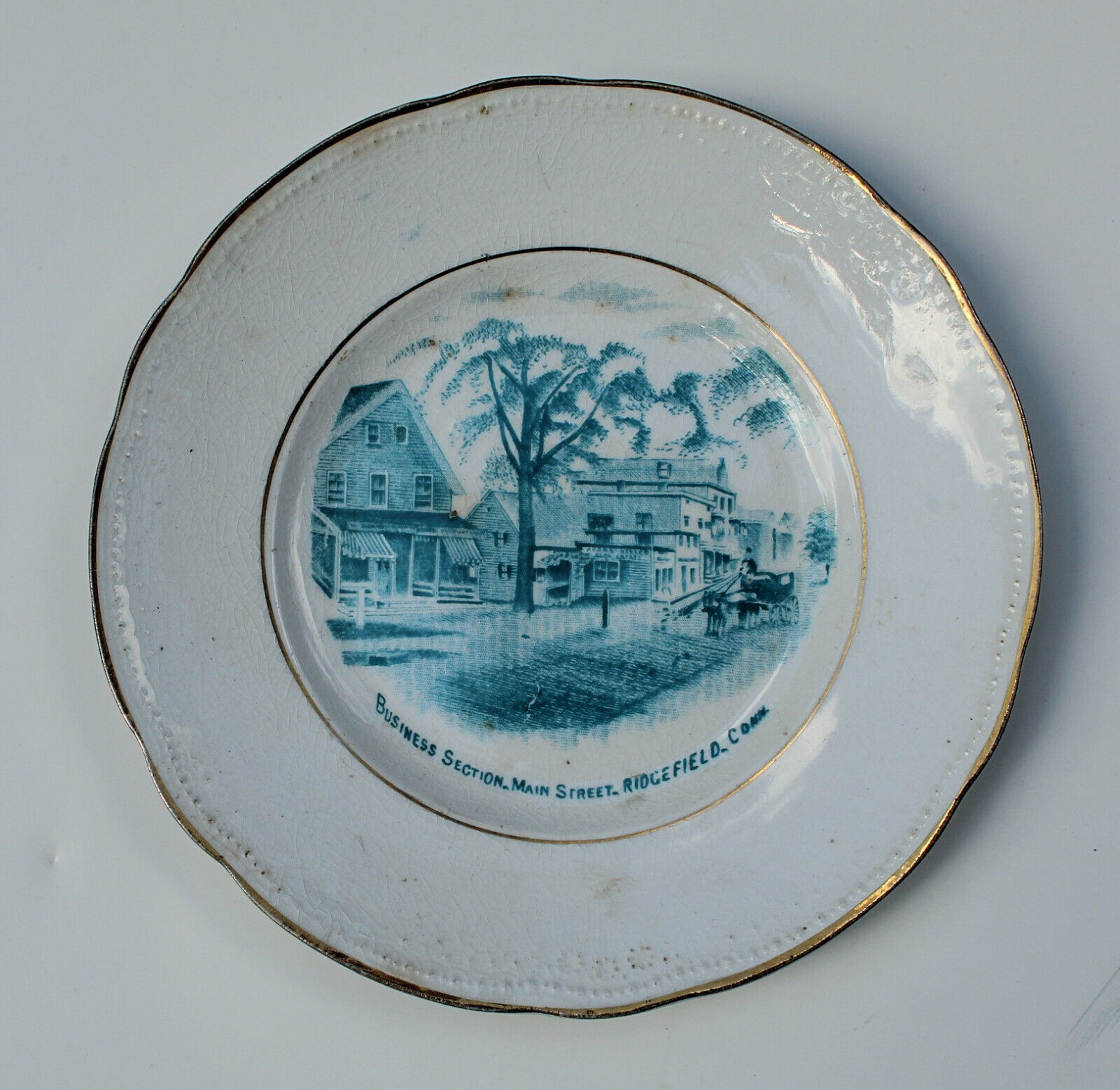 Ridgefield, Conn, Business Section, Main Street, Antique Souvenir Plate, Rare
