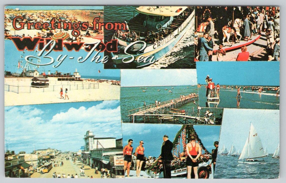 1967 GREETINGS FROM WILDWOOD BY THE SEA NJ 9 VIEWS VINTAGE CHROME POSTCARD