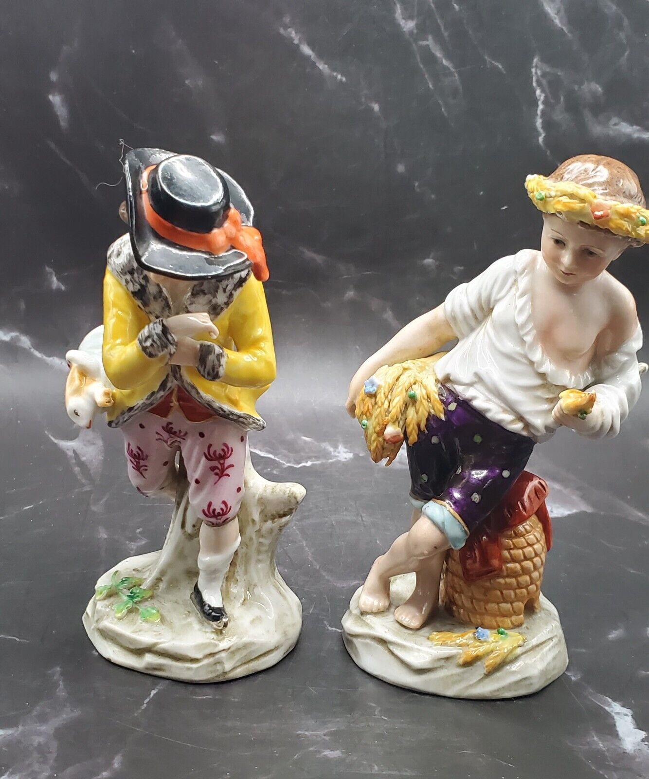 VTG Sitzendorf Rare Set of 2 Porcelain Figurines mark 1900s  Made in Germany