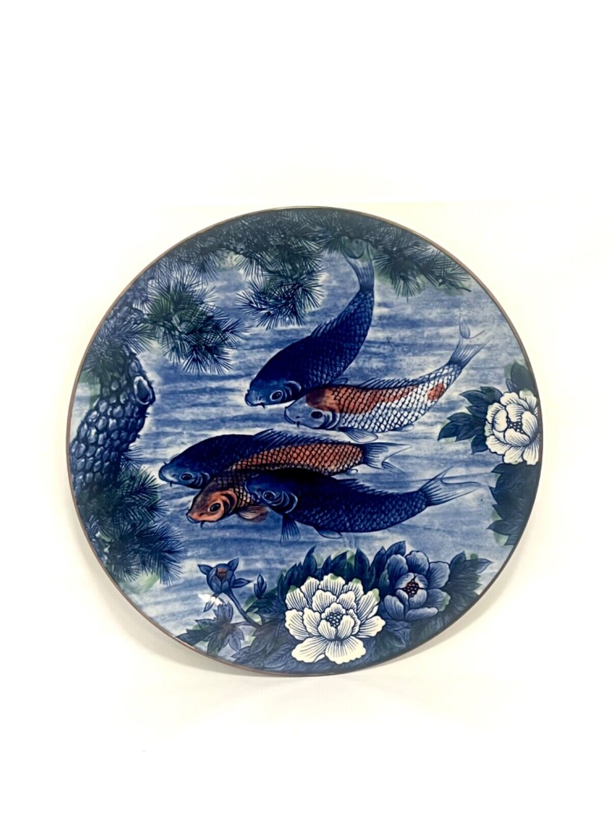 Koi Fish Charger Plate Platter Lotus Flowers Tree Large Vintage 12\