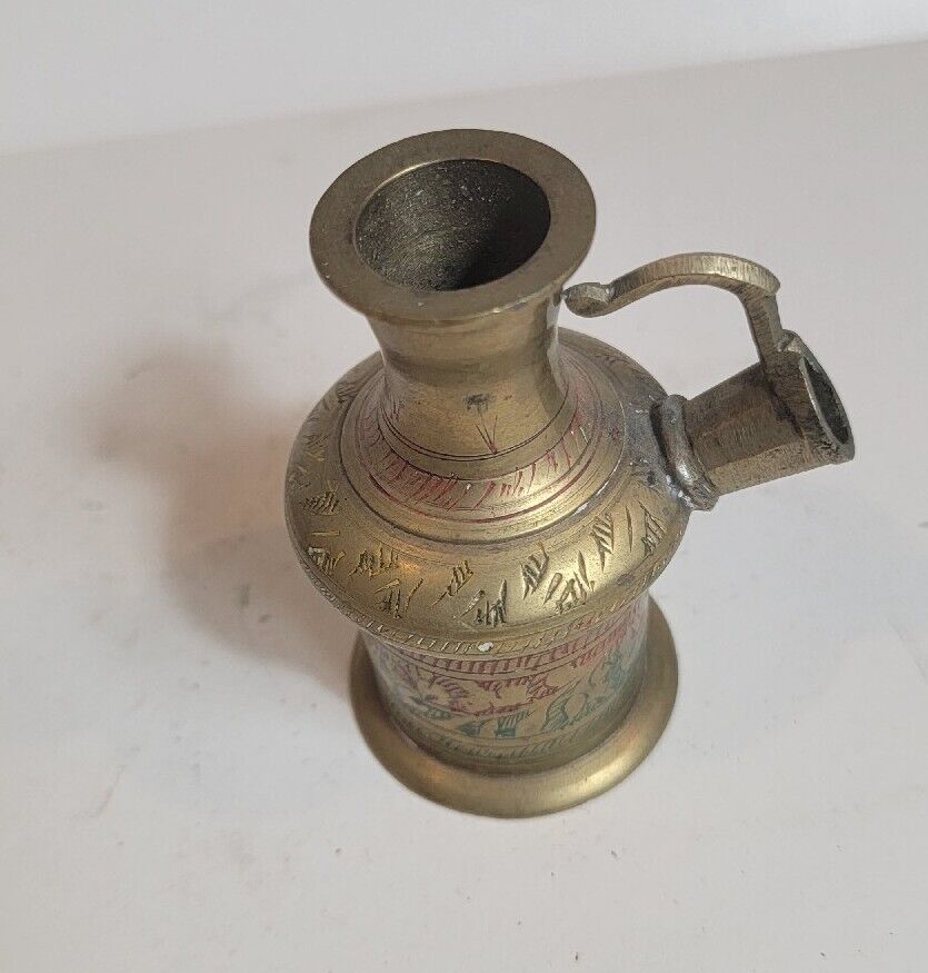 Vintage Solid Brass Indian Made Etched Antique Vase 