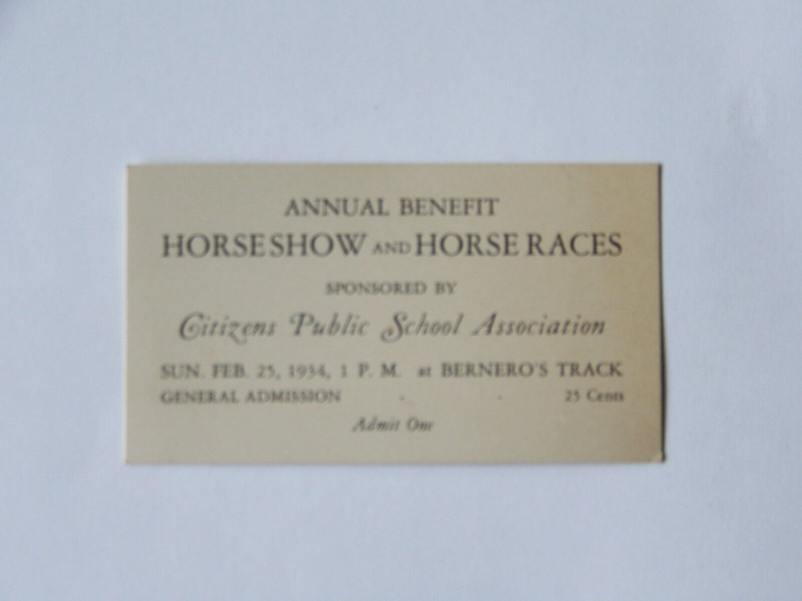 Vineland New Jersey NJ Bernero\'s Track Horse Show and Races 1934 Ticket