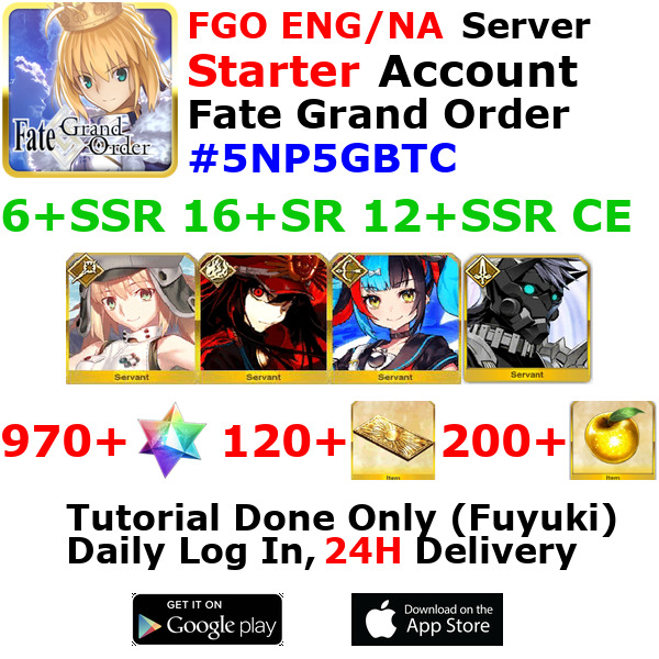 [ENG/NA][INST] FGO / Fate Grand Order Starter Account 6+SSR 120+Tix 980+SQ #5NP5