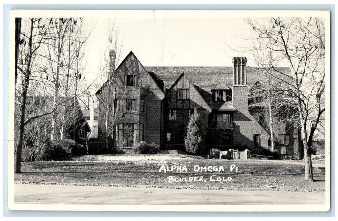 c1940's Alpha Omega Pi Fraternity House College Boulder CO RPPC Photo Postcard