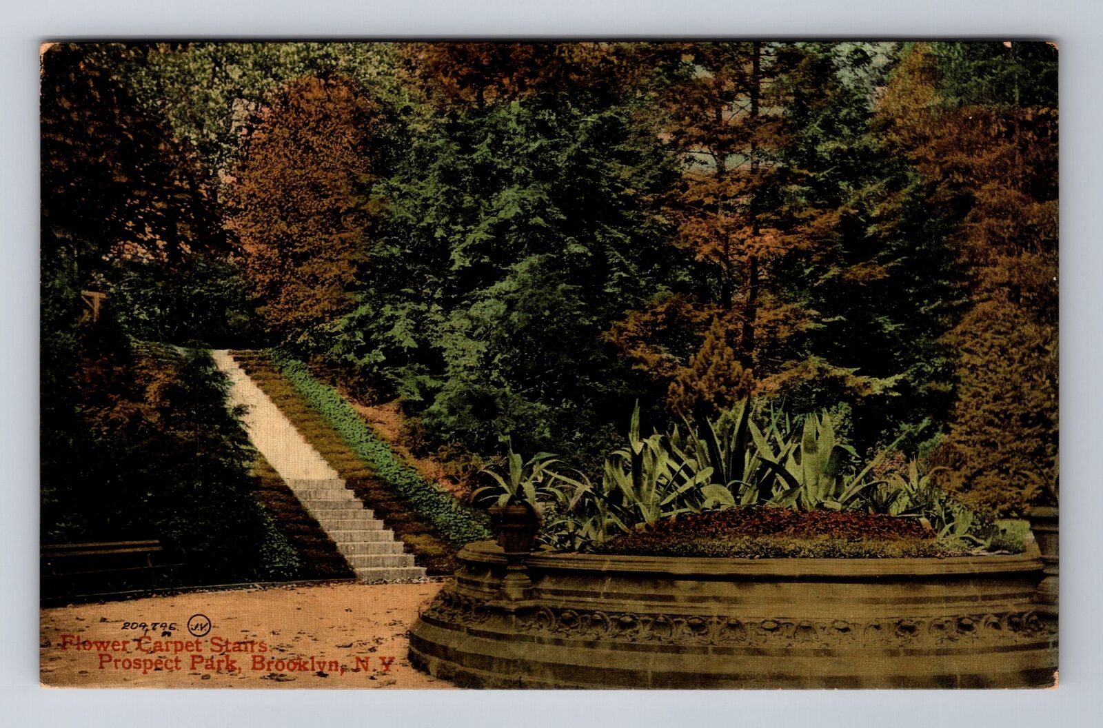 Brooklyn NY-New York, Prospect Park, Flower Carpet Stairs c1908 Vintage Postcard