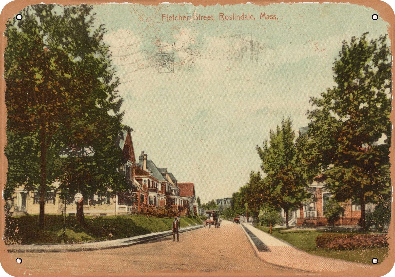 Metal Sign - Massachusetts Postcard - Fletcher Street, Roslindale, Mass. [front