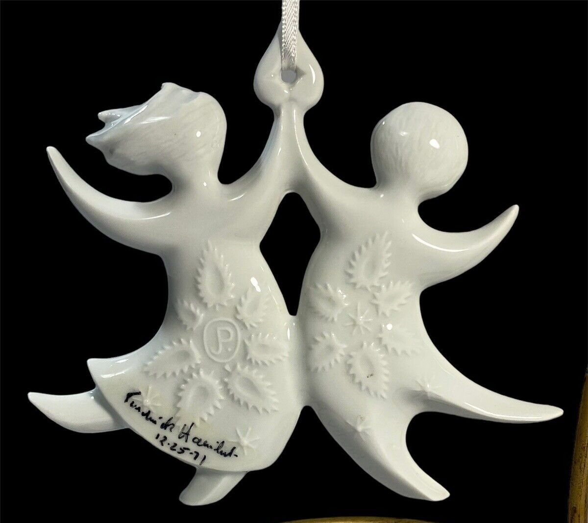 Vintage Haviland Porcelain Christmas Ornament Dancing Angels SIGNED & DATED 1971