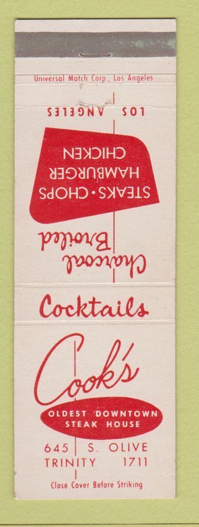 Matchbook Cover - Cook\'s Restaurant Los Angeles CA