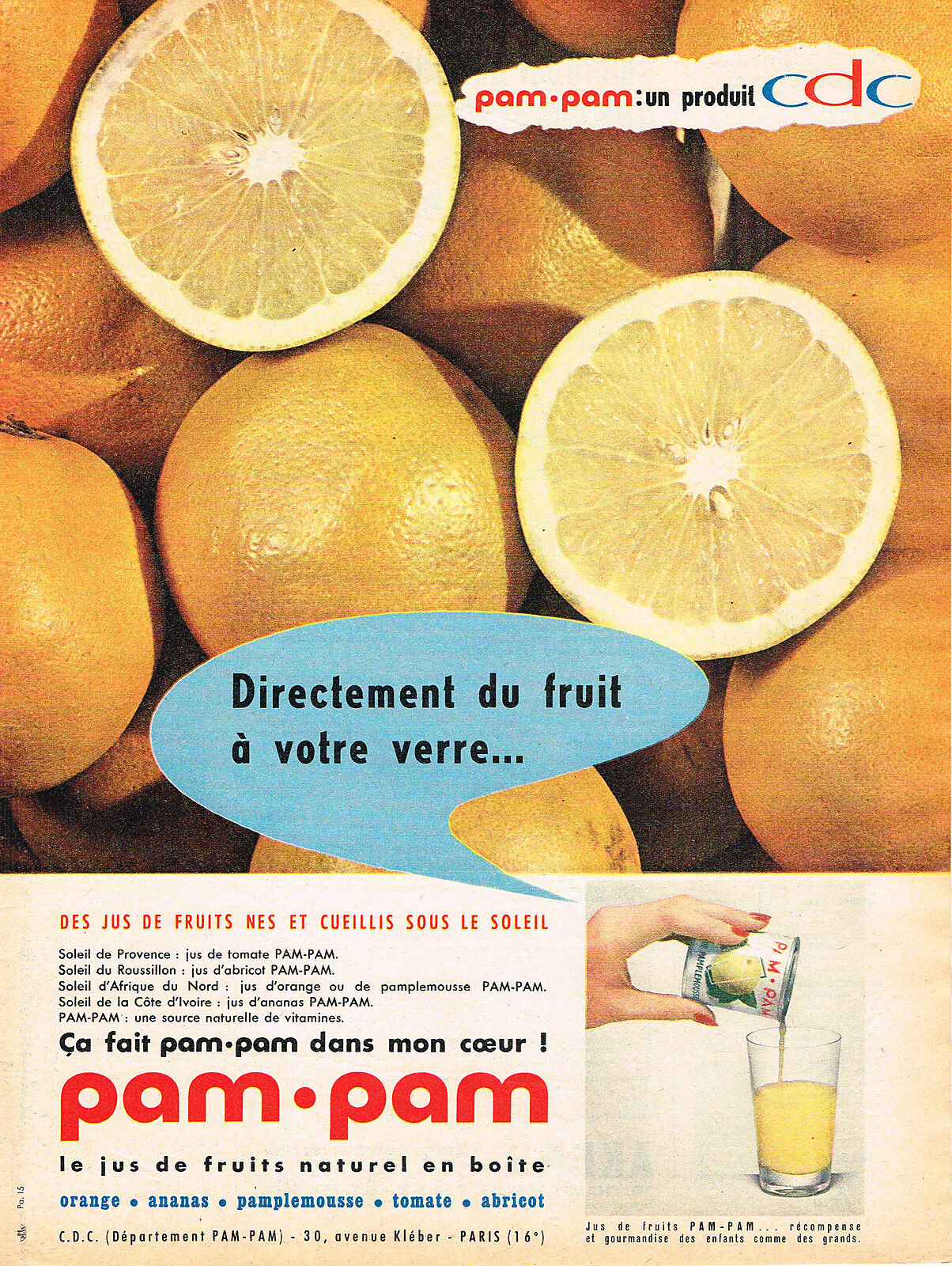 1959 ADVERTISING 124 PAM-PAM CDC Grapefruit Juice