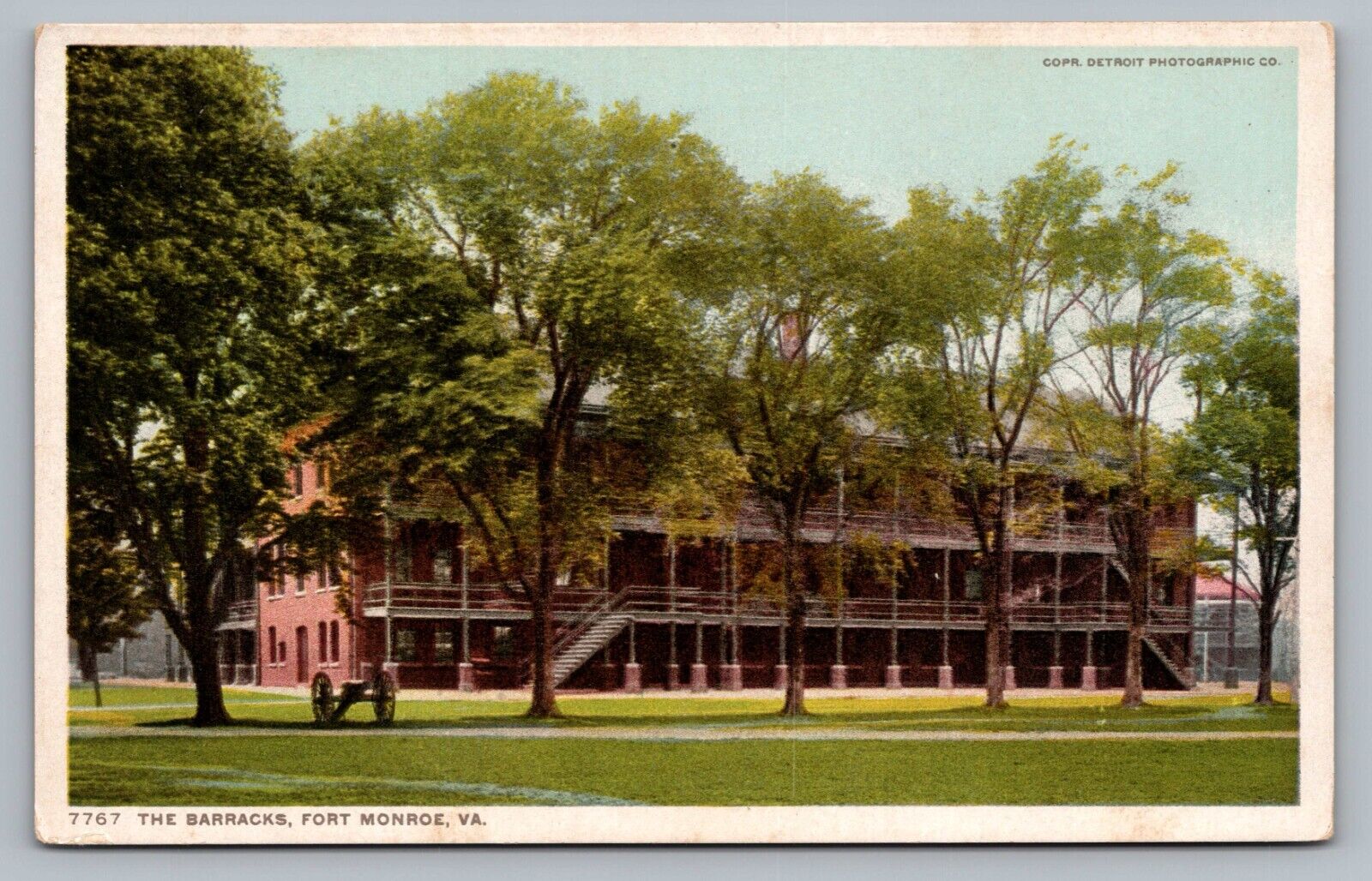 Hampton Fort Monroe VA The Barracks Building Cannon Virginia Postcard Vtg D12