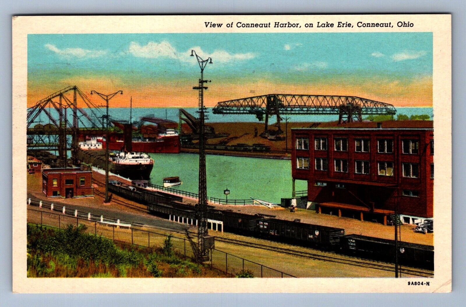 Postcard Vtg Ohio Conneaut Harbor On Lake Erie Great Lakes Ships