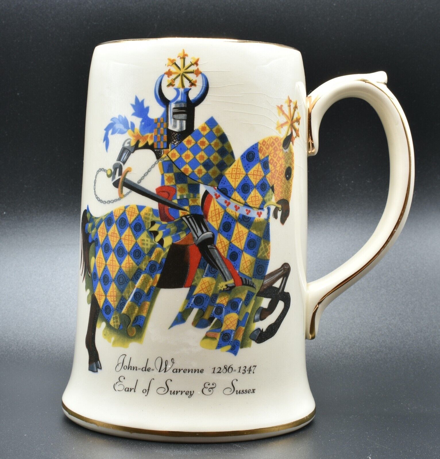 Vtg Sadler Staffordshire Heraldic Tankard Mug - John de Warenne, Earl of Surrey
