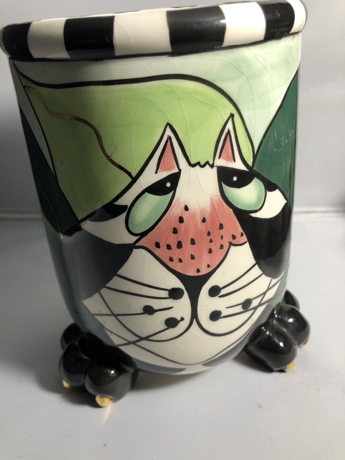 Whimsical Footed Cat Vase SWAK By Lynda Corneille Utensil Holder