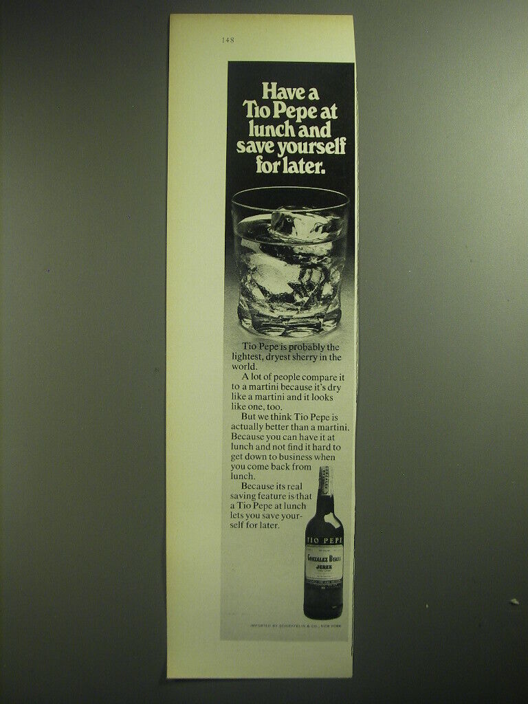 1974 Tio Pepe Sherry Ad - Have a Tio Pepe at lunch and save yourself for later