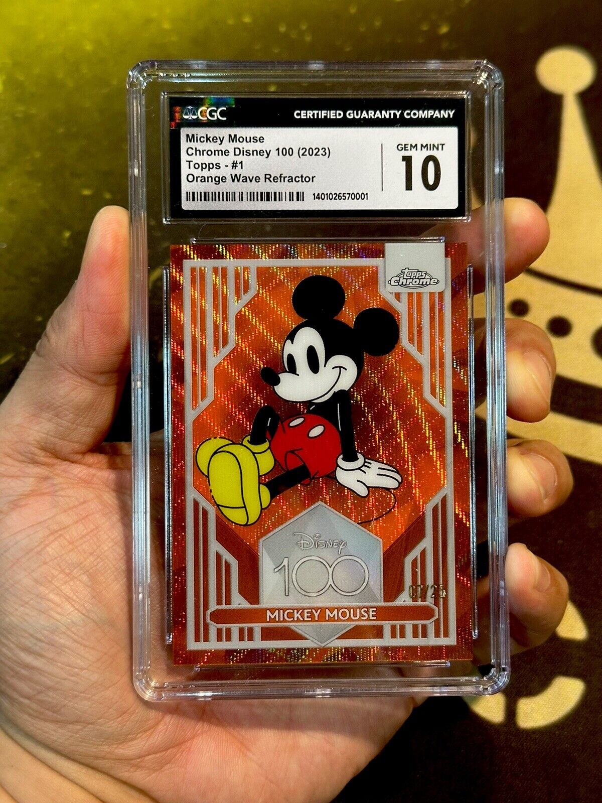 2023 Topps Chrome Disney 100 Orange Wave Refractor #1 Mickey Mouse 07/25 CGC 10