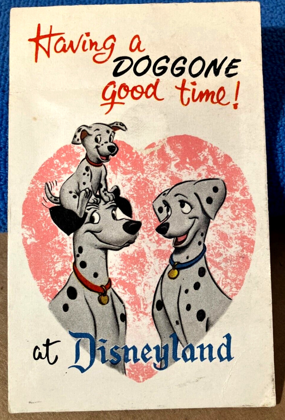 RARE & UNIQUE 1955/66 Disneyland ART CORNER Squeaker Postcard w/Perdita & Pongo