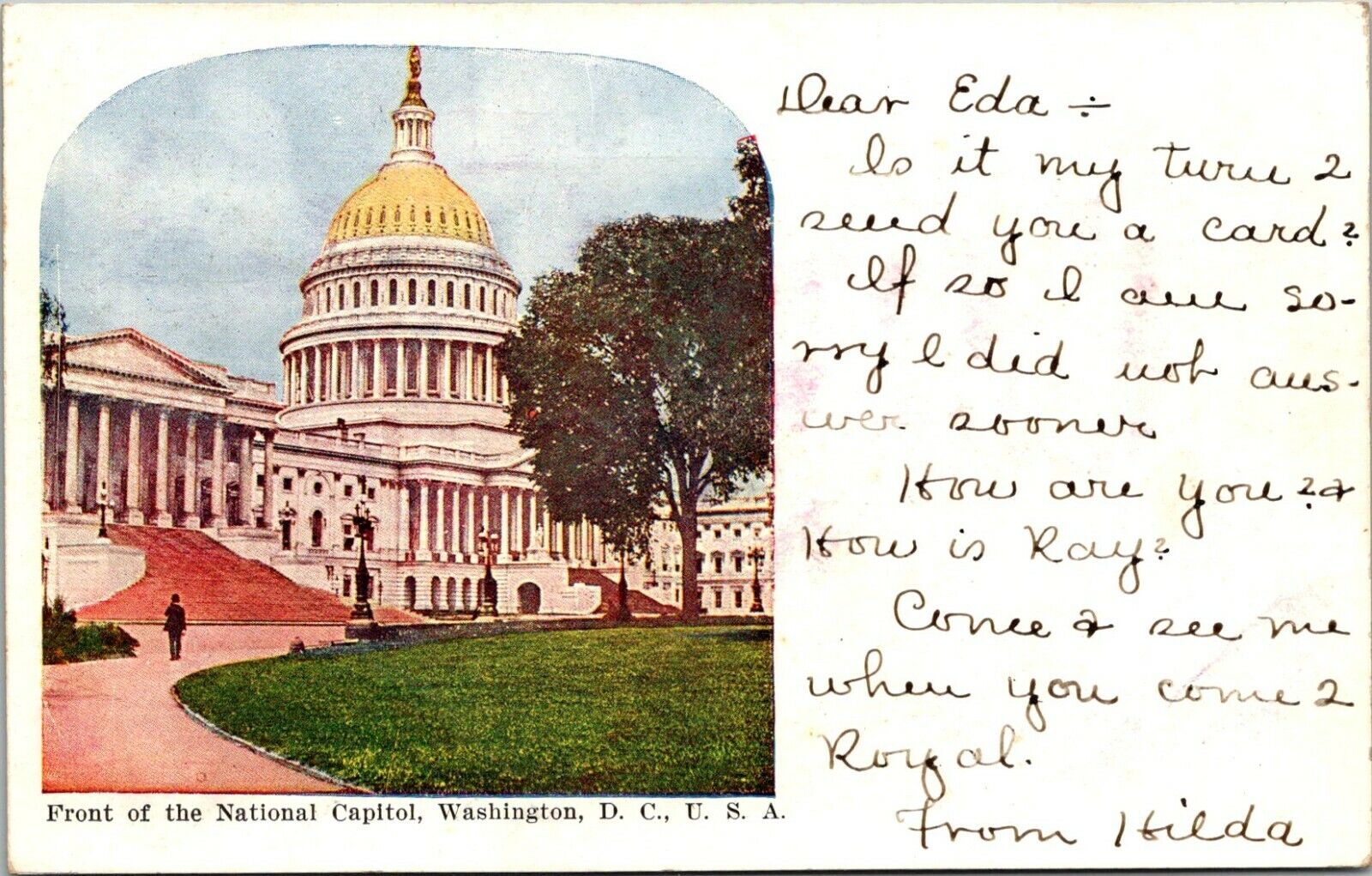 Washington D.C. The Capitol Front Left Facing Posted 1906 Antique Postcard