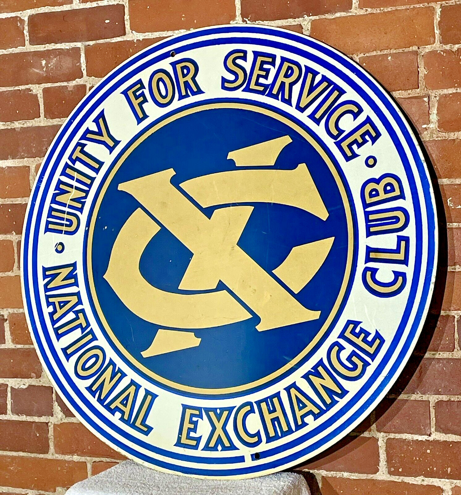 Vintage Enameled Sign Unity For Service National Exchange Club Mid Century 30