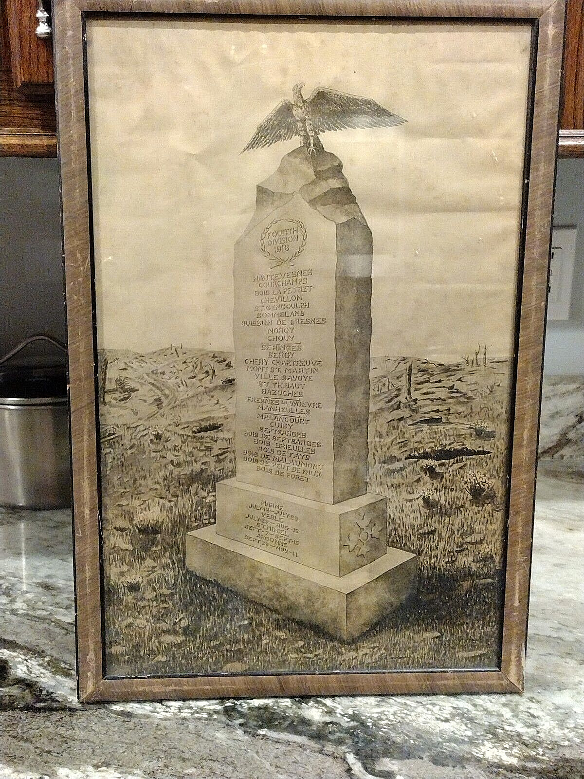 1913 US Fourth Division Ivy Division WWI WW I Memorial Lithograph Signed Pyle