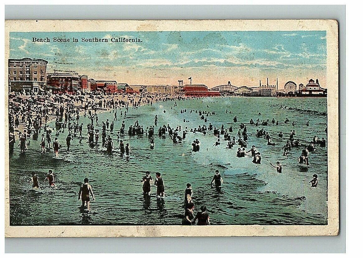 1926 Post Card Beach Scene In Southern California Posted S H Kress & Co Swimming