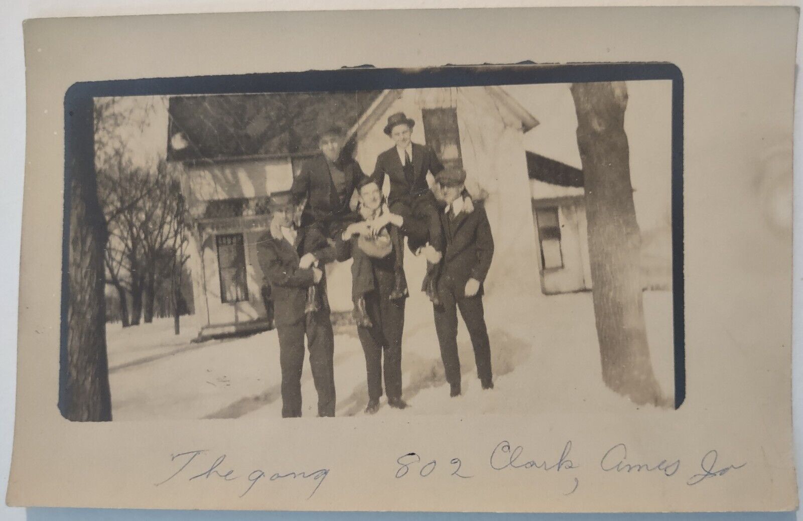 Vintage Postcard Men Posing 802 Clark Ames Iowa RPPC AA19