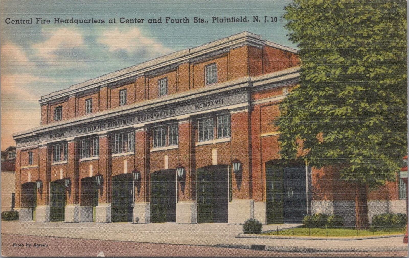 Postcard Central Fire Headquarters Plainfield NJ 