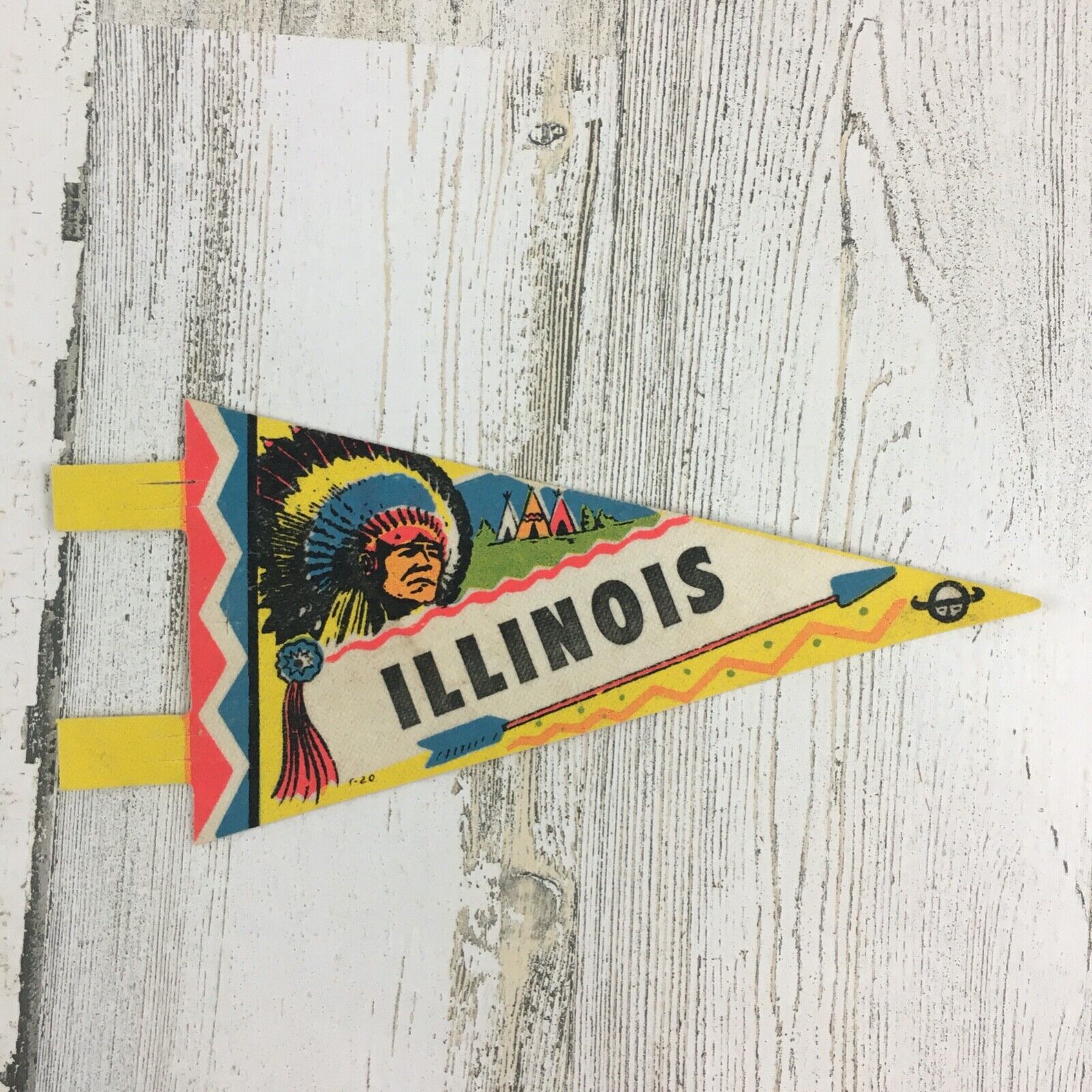 Vintage Illinois Travel Souvenir Felt Pennant 6 Inches Indian Chief