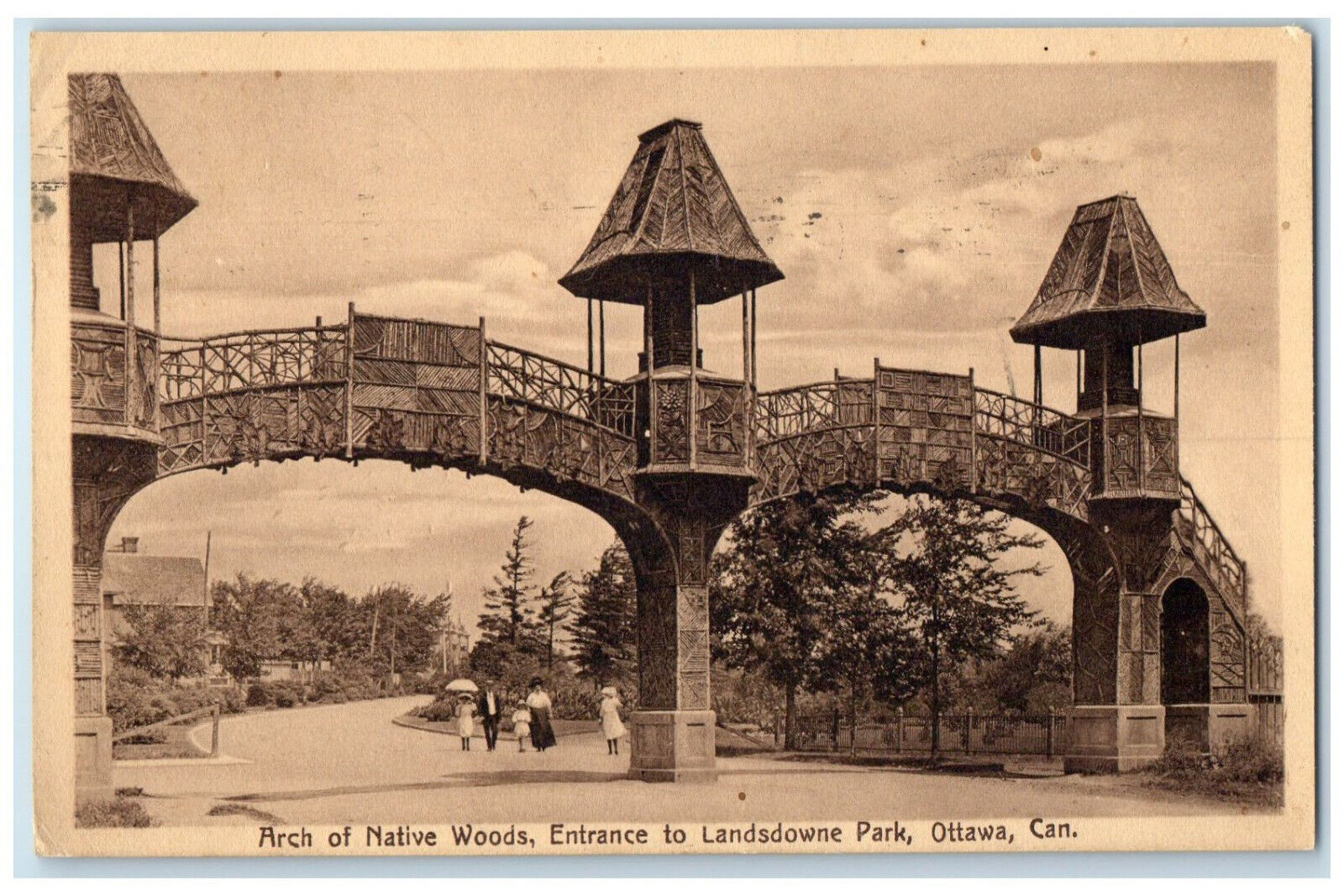1913 Arch of Native Woods Entrance to Landsdowne Park Canada Postcard