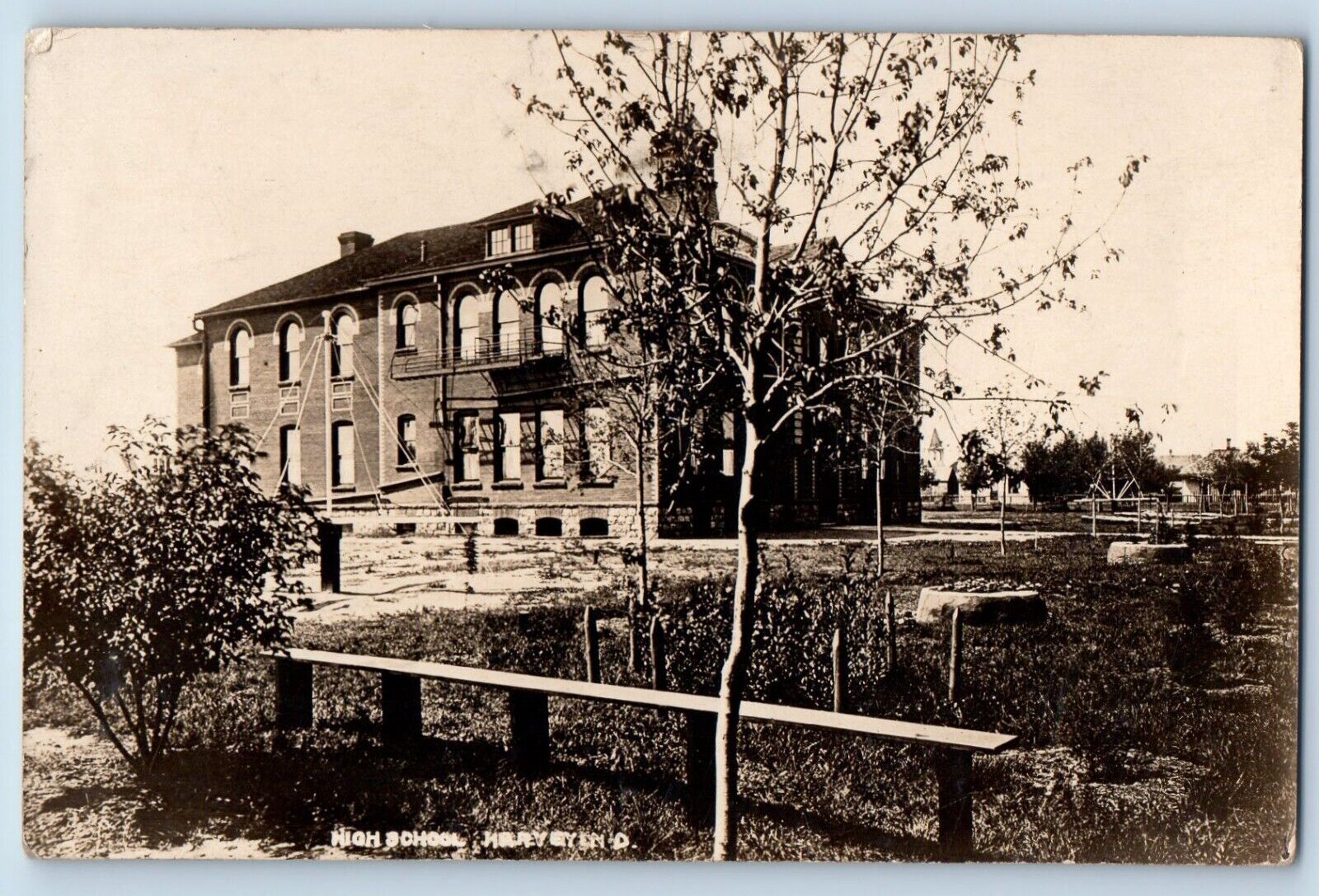 Harvey North Dakota ND Postcard RPPC Photo High School Building c1910\'s Antique