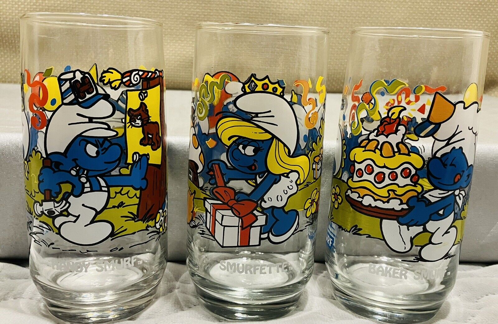 1983 VTG Hardee\'s Collectible Smurf Glasses, Set of 3 Condition Libby