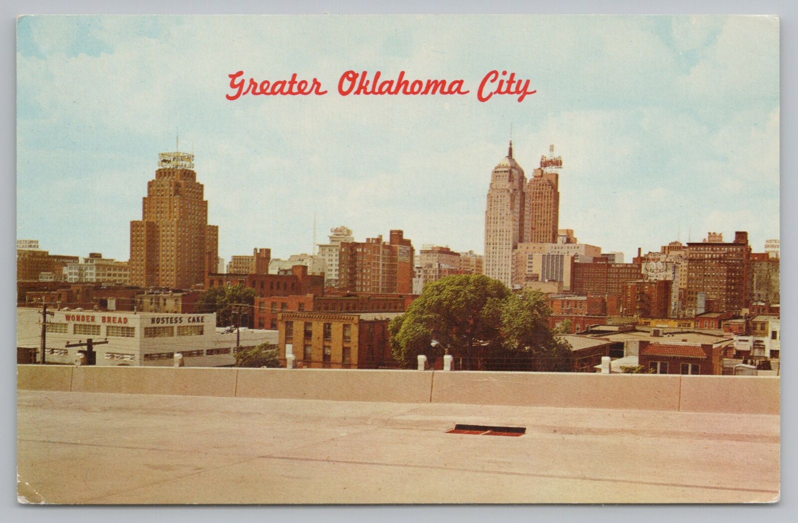 Oklahoma City OK~City Skyline From I-40 ~Wonder Bread-Hostess Cake Plant~1968