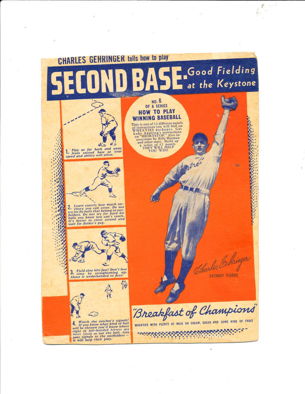 1936 Charles Gehringer Tigers #6 Wheaties card bxm