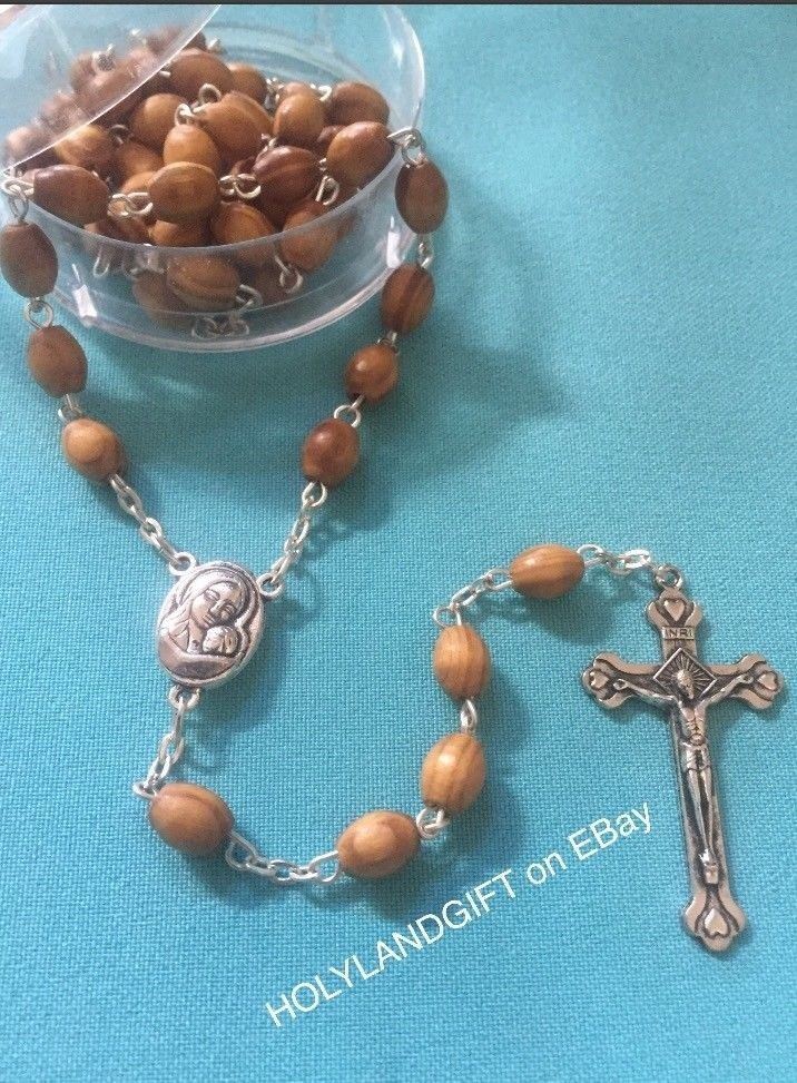 CATHOLIC ROSARY Olive Wood Necklace+pouch Handmade in JERUSALEM ~ FAST US SELLER