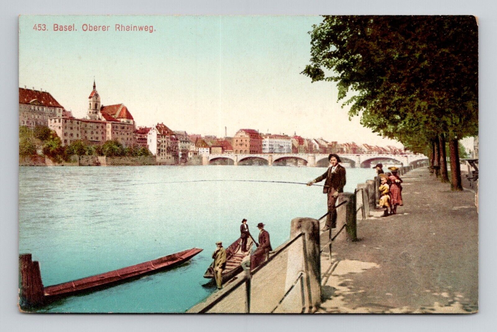 Postcard Upper Rhine River Basel Switzerland, Antique D17
