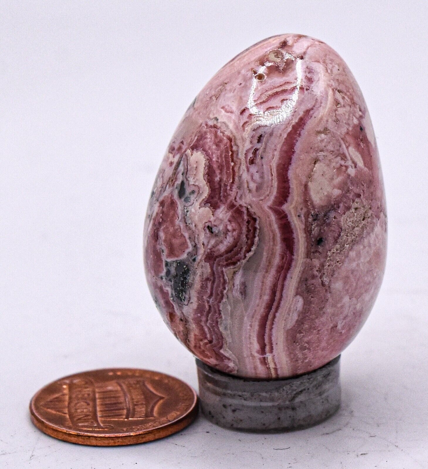 Argentina 38mm 250ct Layered Red Rhodochrosite Egg Polished Gemstone Mineral